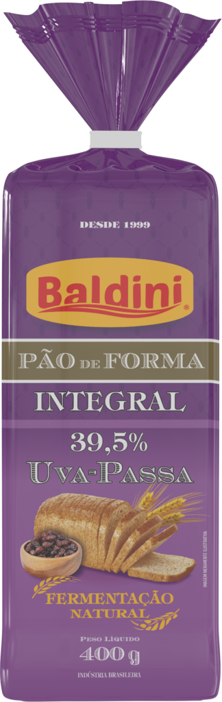 PÃO DE FORMA 39,5% INTEGRAL UVA PASSA 400g – Baldini