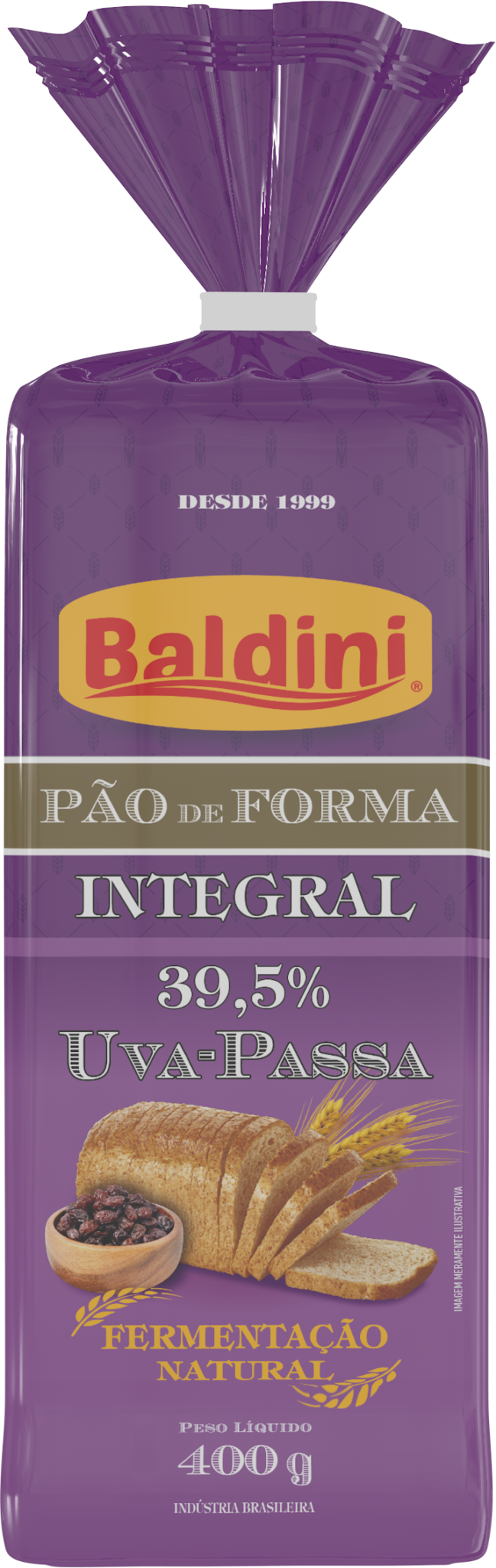 PÃO DE FORMA 39,5% INTEGRAL UVA PASSA 400g – Baldini